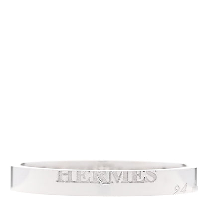 Hermes 18K White Gold Cartouche Mini Band Ring 63 10.25 1 of 7