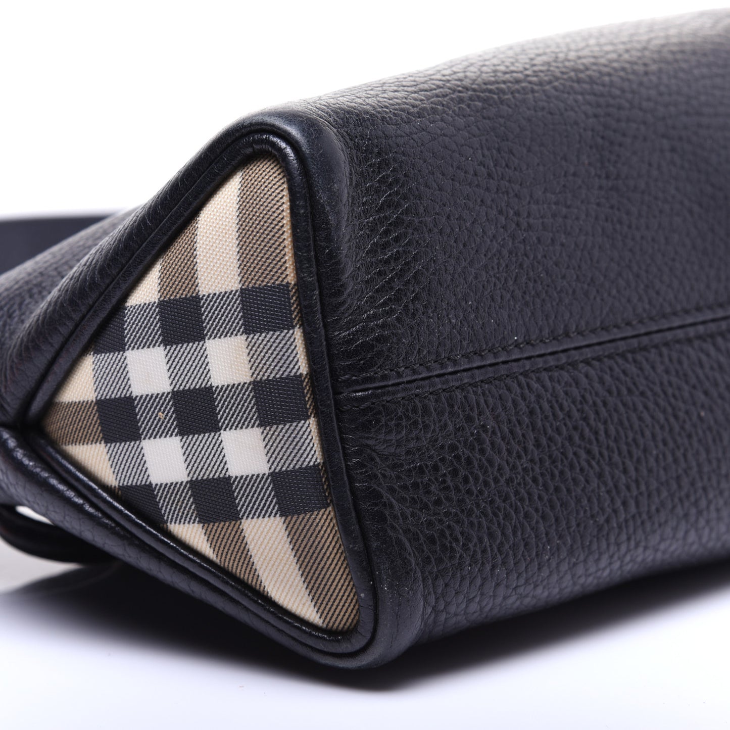 Grainy Calfskin House Check Horn Toggle Shoulder Bag Black