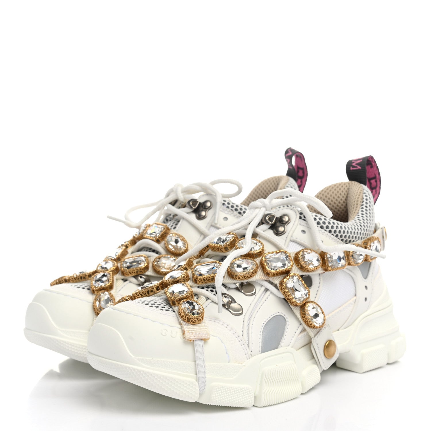 Gucci X SEGA Mesh Calfskin Suede Removable Crystals Womens Flashtrek Sneakers 36 Great White 3 of 14