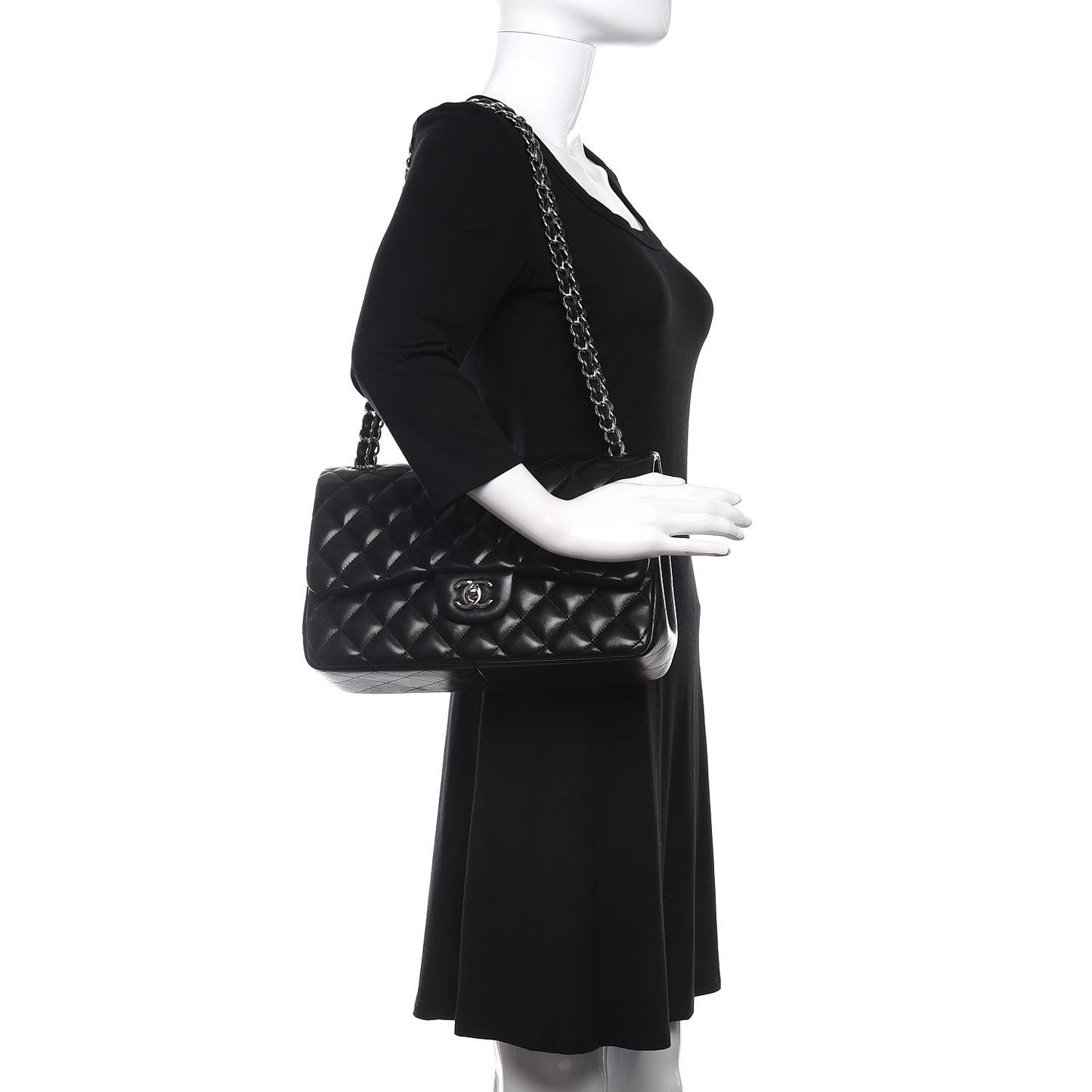 Lambskin Quilted Jumbo Double Flap Black