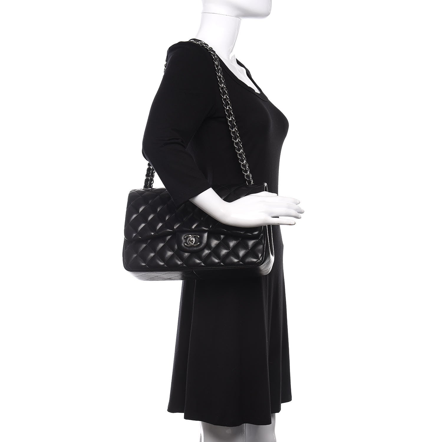 Chanel Lambskin Quilted Jumbo Double Flap Black 2 of 12