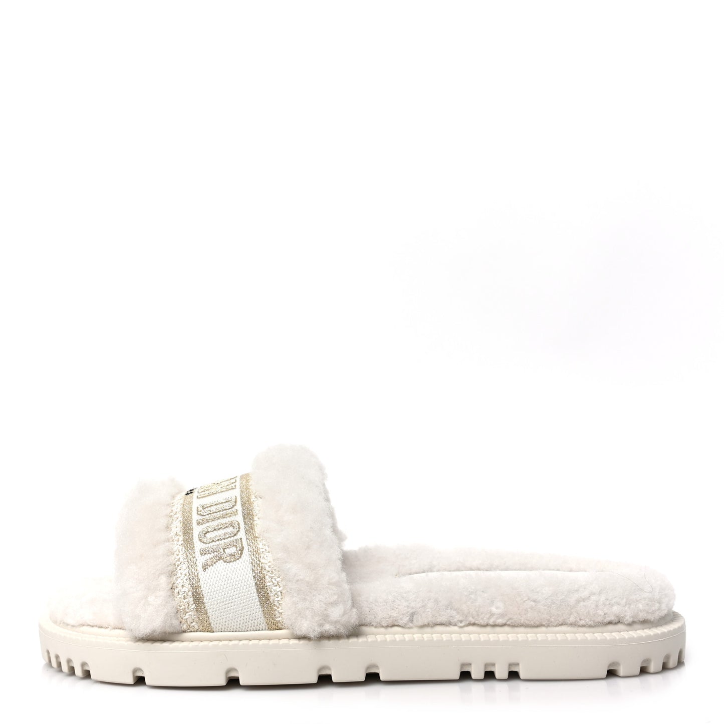 Shearling Canvas Lurex Embroidered Dway 10mm Slide Sandals 38.5 Natural Platinum