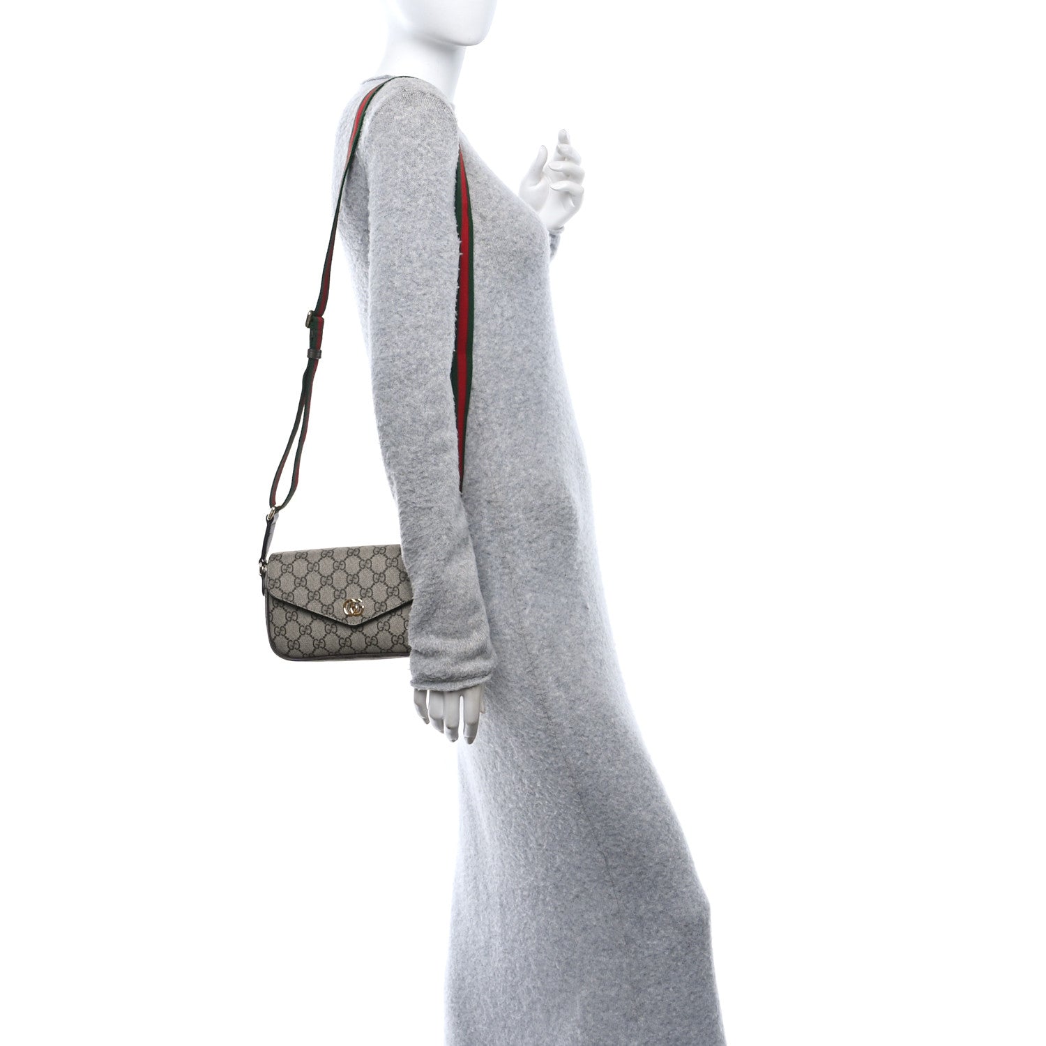 Gucci GG Supreme Monogram Textured Dollar Calfskin Web Mini Ophidia Envelope Shoulder Bag Beige Ebony 2 of 11