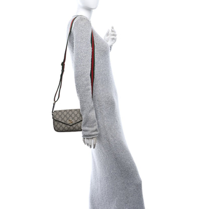 Gucci GG Supreme Monogram Textured Dollar Calfskin Web Mini Ophidia Envelope Shoulder Bag Beige Ebony 2 of 11