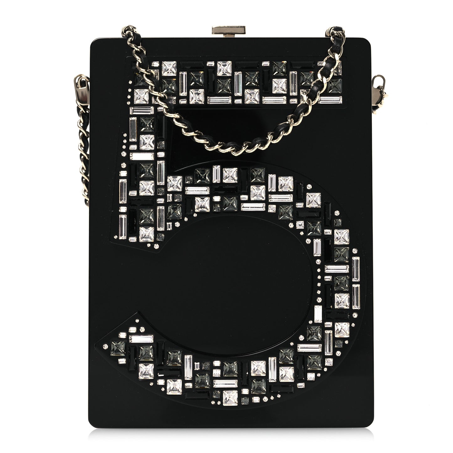 Plexiglass Strass Mosaic No 5 Minaudière Clutch  Black