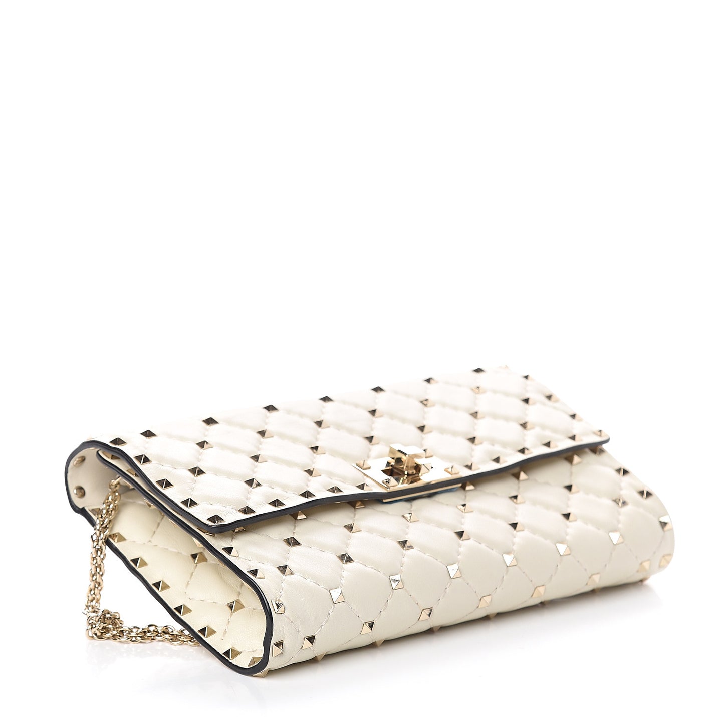 Nappa Rockstud Spike Wallet on Chain Light Ivory