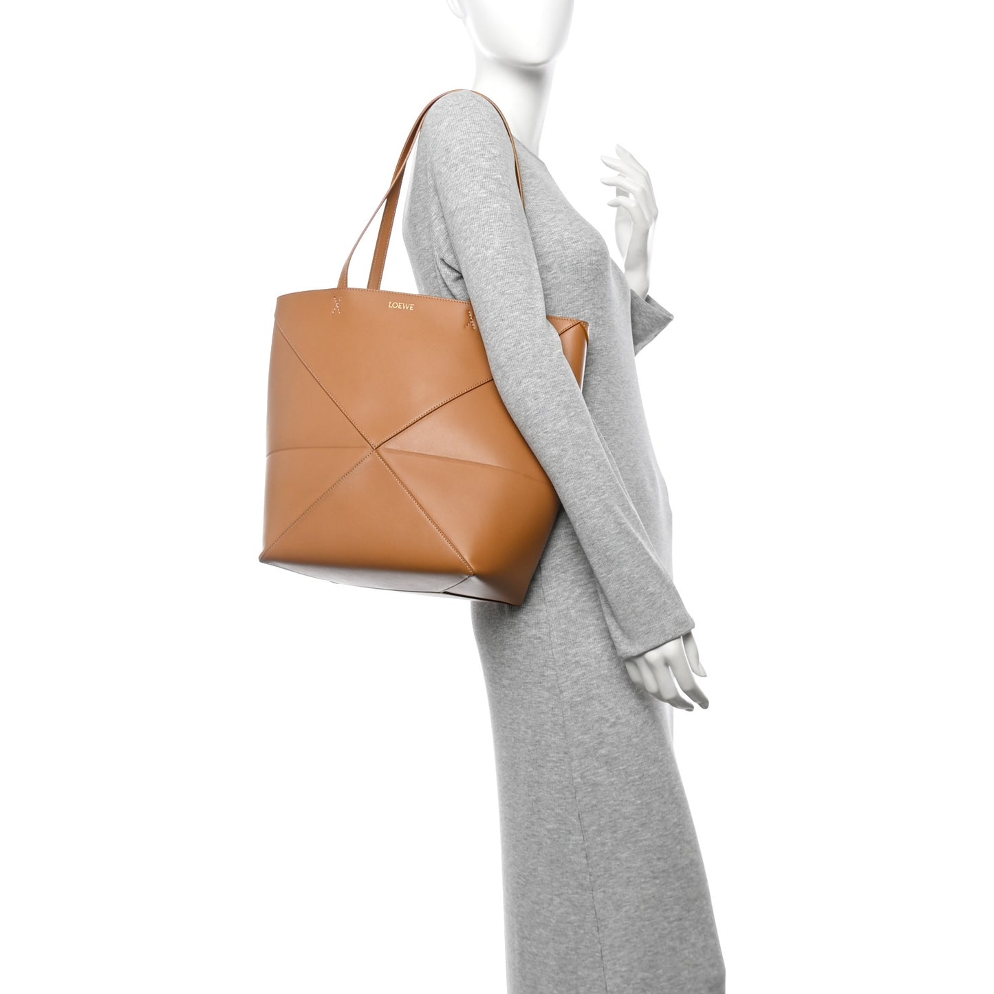 Shiny Calfskin Medium Puzzle Fold Tote Warm Desert