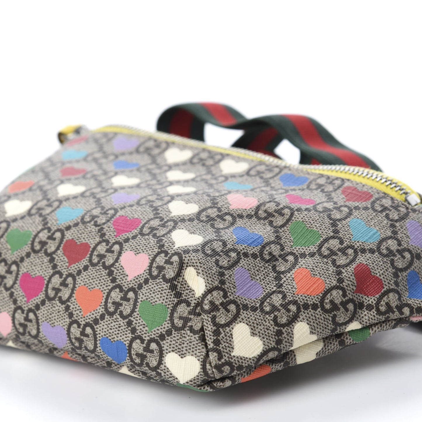 Soft GG Supreme Monogram Hearts Web Childrens Belt Bag Beige Ebony Multicolor Freesia
