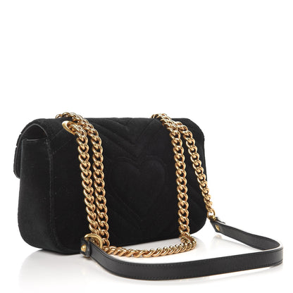 Gucci Velvet Matelasse Mini GG Marmont Shoulder Bag Black 3 of 9