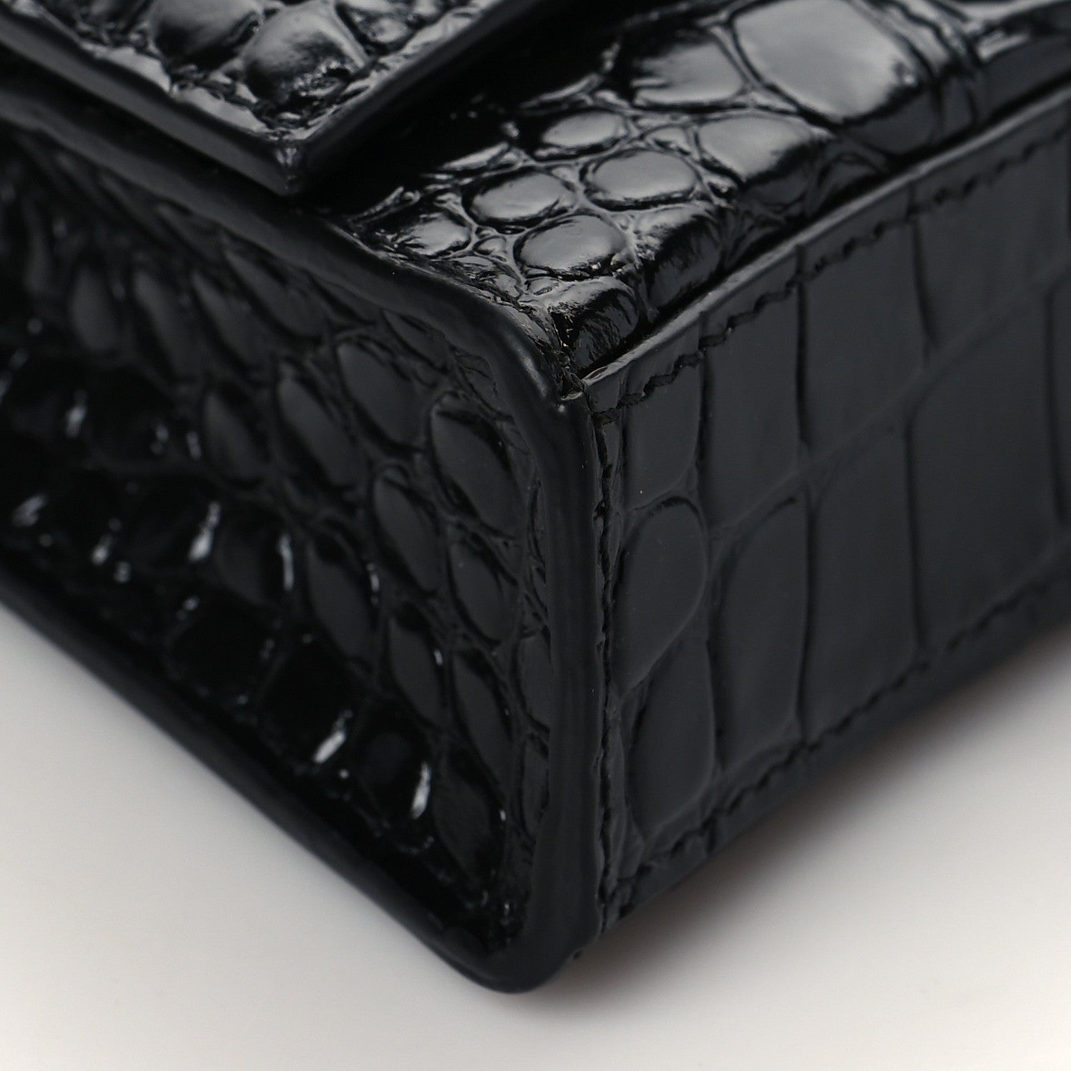 Balenciaga Shiny Calfskin Strass Monochrome Crocodile Embossed Hourglass Chain Bag Black 8 of 9
