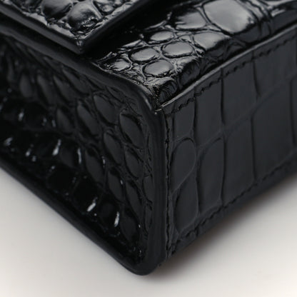 Balenciaga Shiny Calfskin Strass Monochrome Crocodile Embossed Hourglass Chain Bag Black 8 of 9