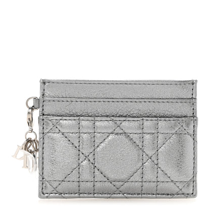 Christian Dior Metallic Calfskin Cannage Lady Dior Freesia Card Holder Acciaio Metal 1 of 8