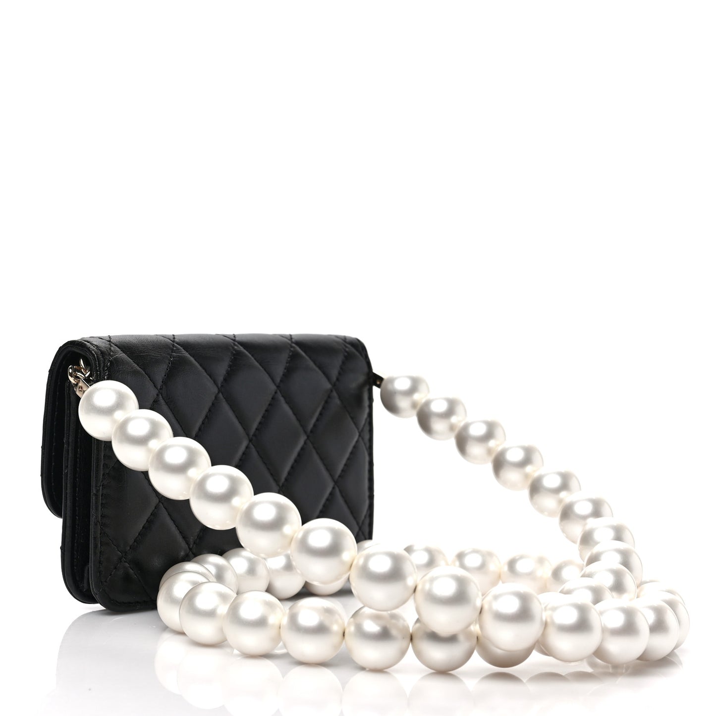 Calfskin Quilted Maxi Pearls Clutch With Chain Black