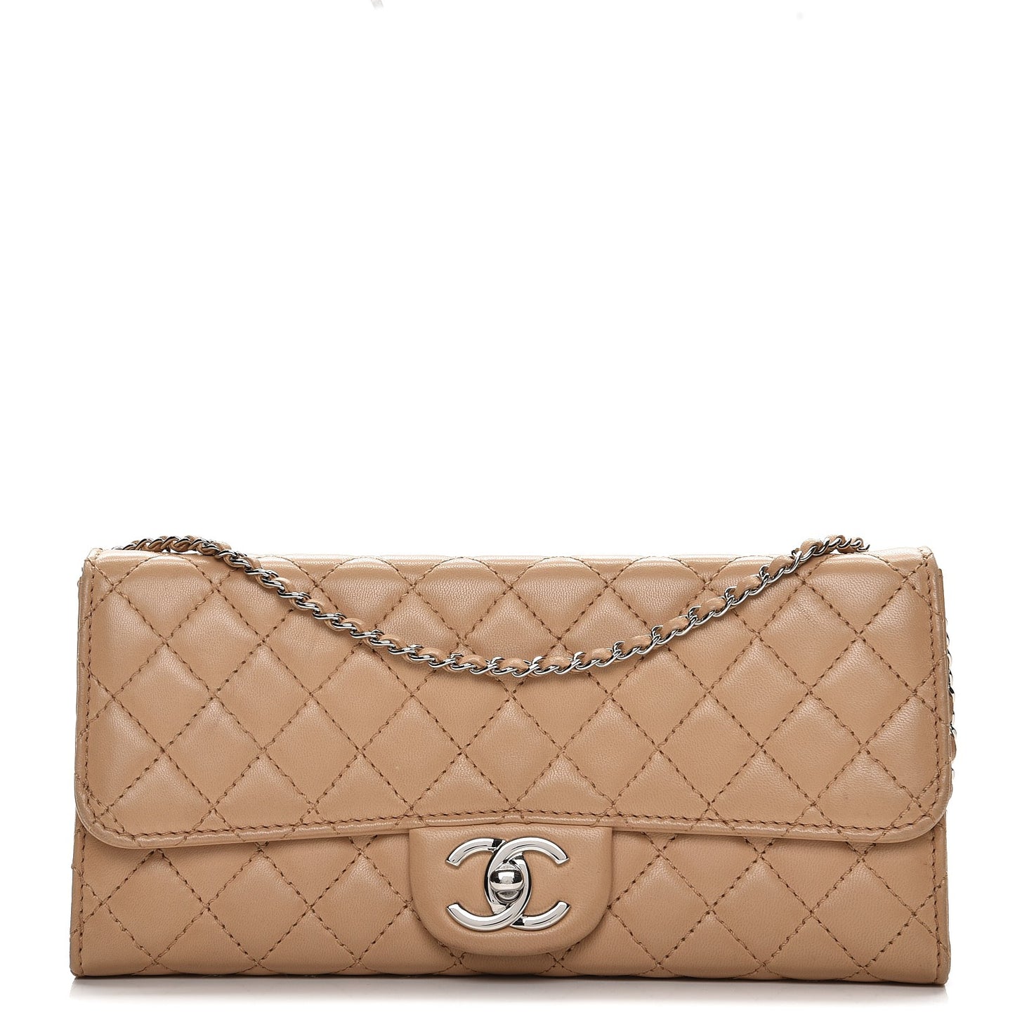 Lambskin Quilted Chain Clutch Flap Beige