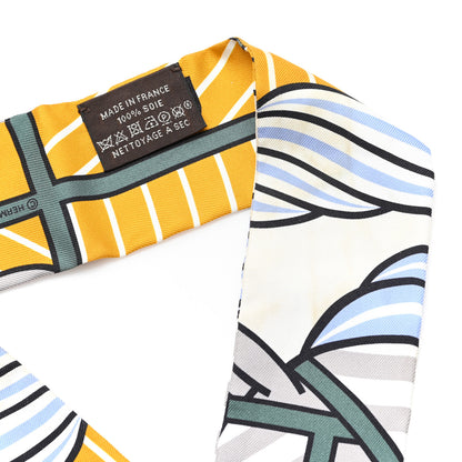 Hermes Silk Quadrige Bayadere Twilly Ocre Gris Vert 4 of 4