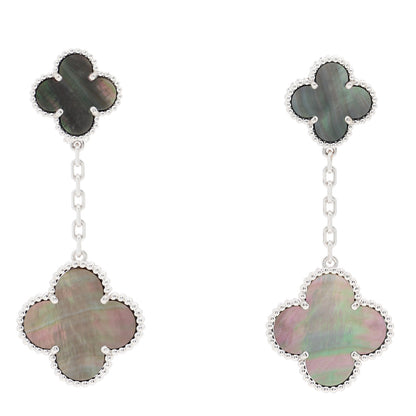 Van Cleef & Arpels 18K White Gold Gray Mother of Pearl 2 Motifs Magic Alhambra Earrings 1 of 4