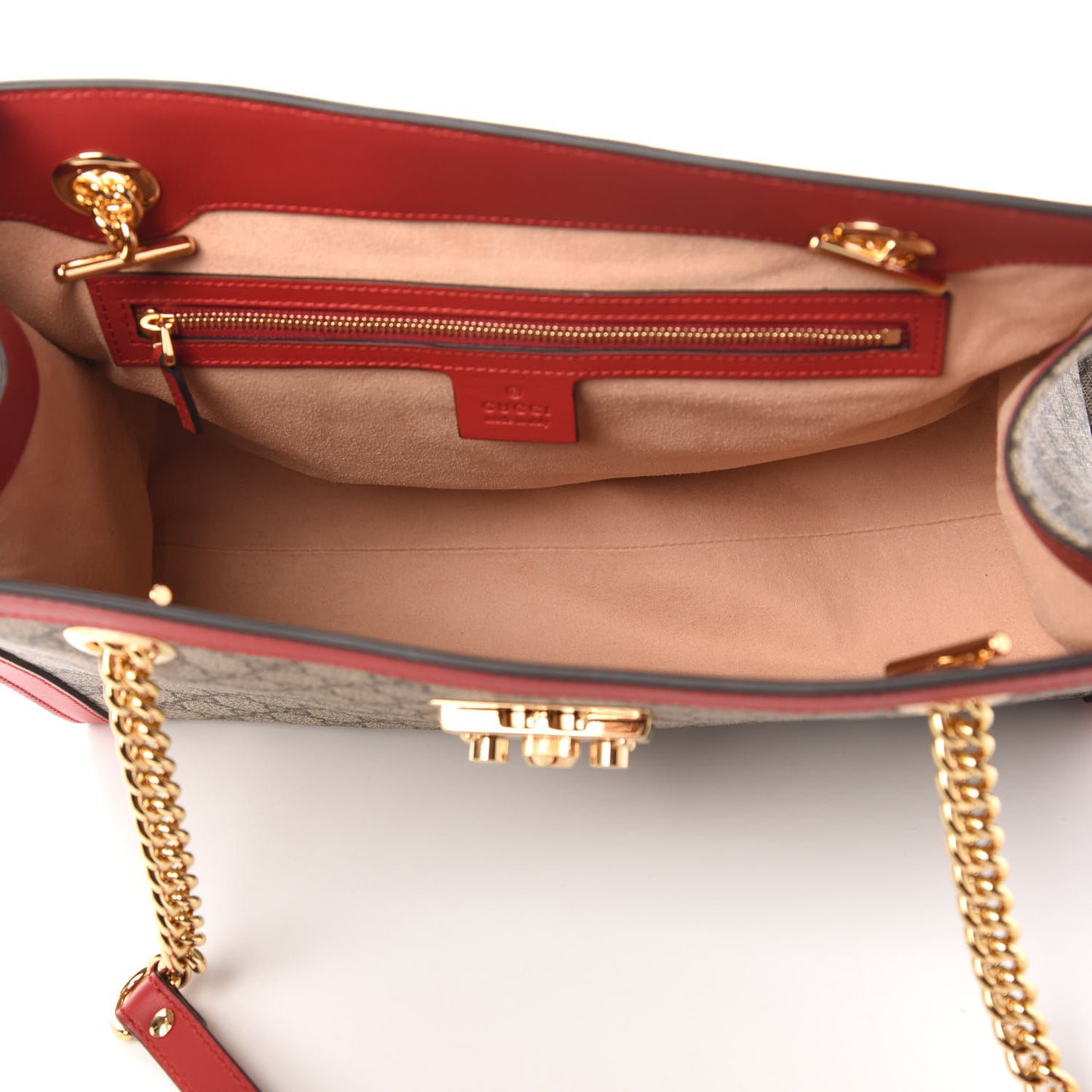 GG Supreme Monogram Medium Padlock Tote Hibiscus Red