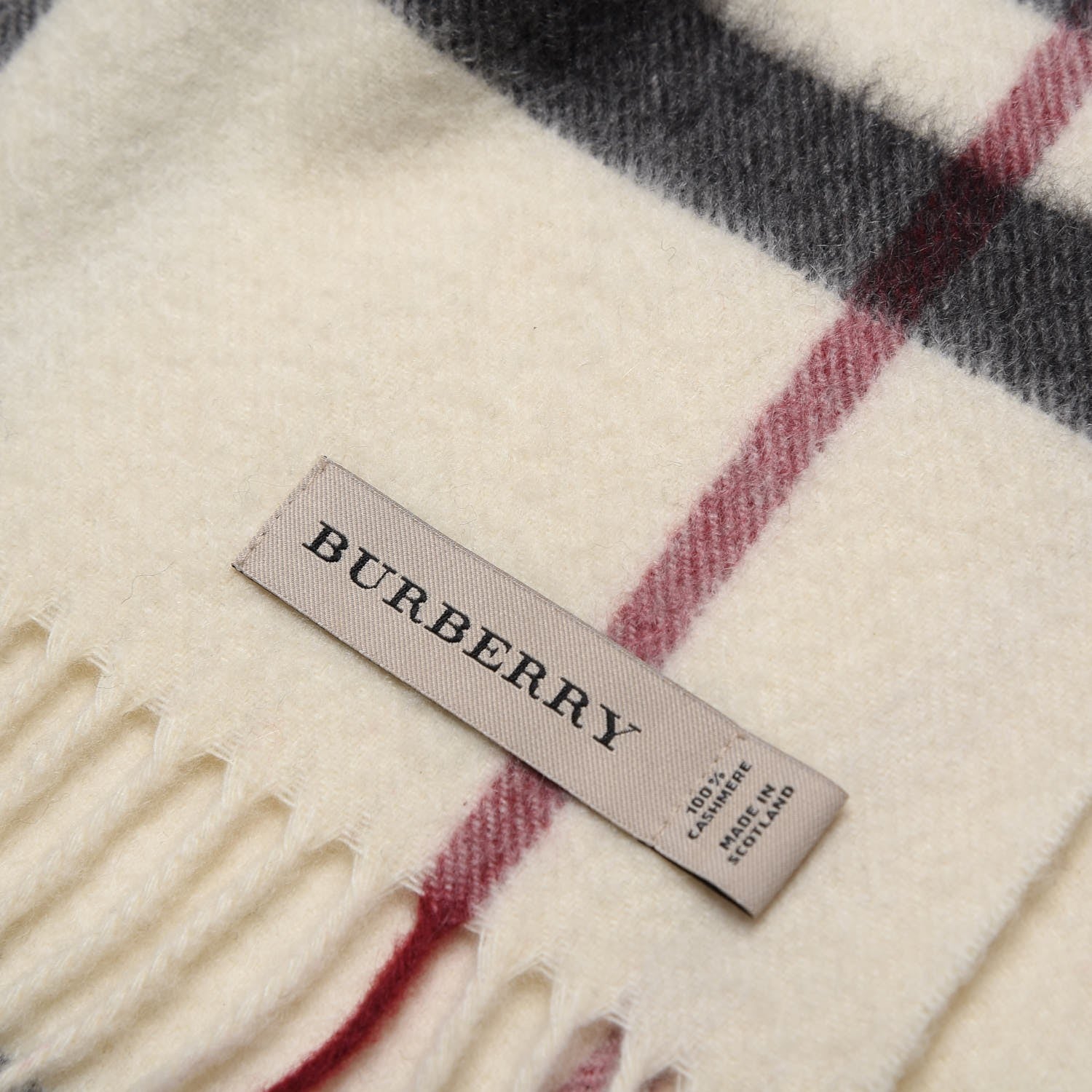 Burberry Cashmere Giant Check Fringe Scarf Ivory 4 of 5