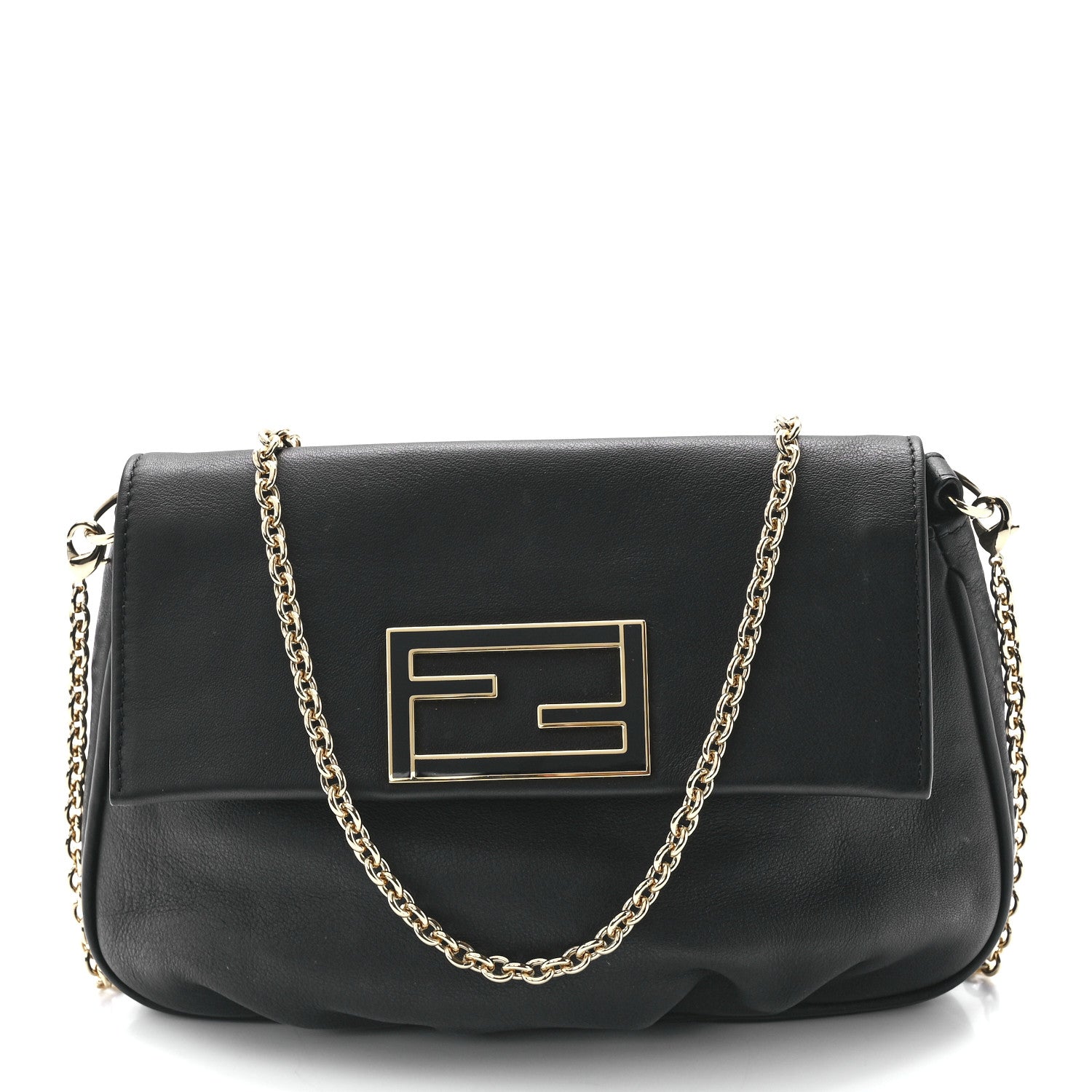 Fendi Vitello Flamingo Enamel Fendista Pouchette Crossbody Black 1 of 11