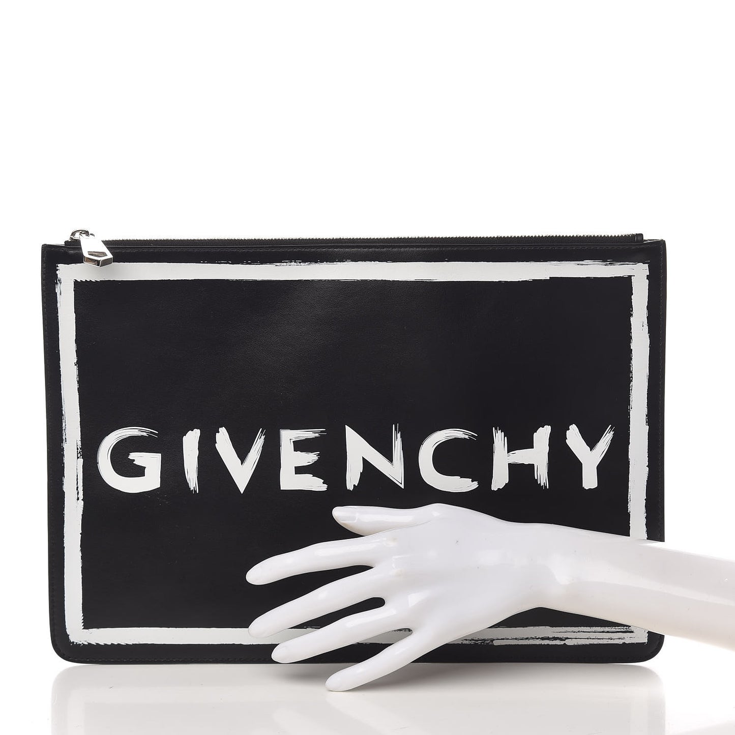 Smooth Calfskin Graffiti Paint Logo Pouch Black