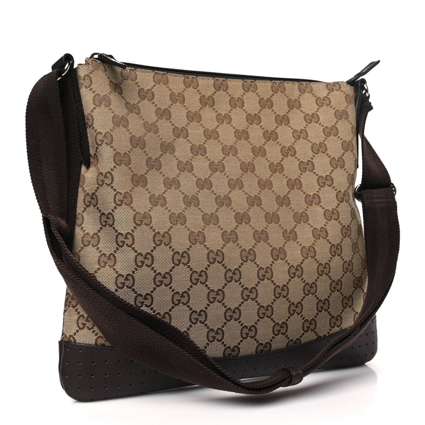 Monogram Calfskin Perforated Medium Flat Messenger Bag Dark Brown