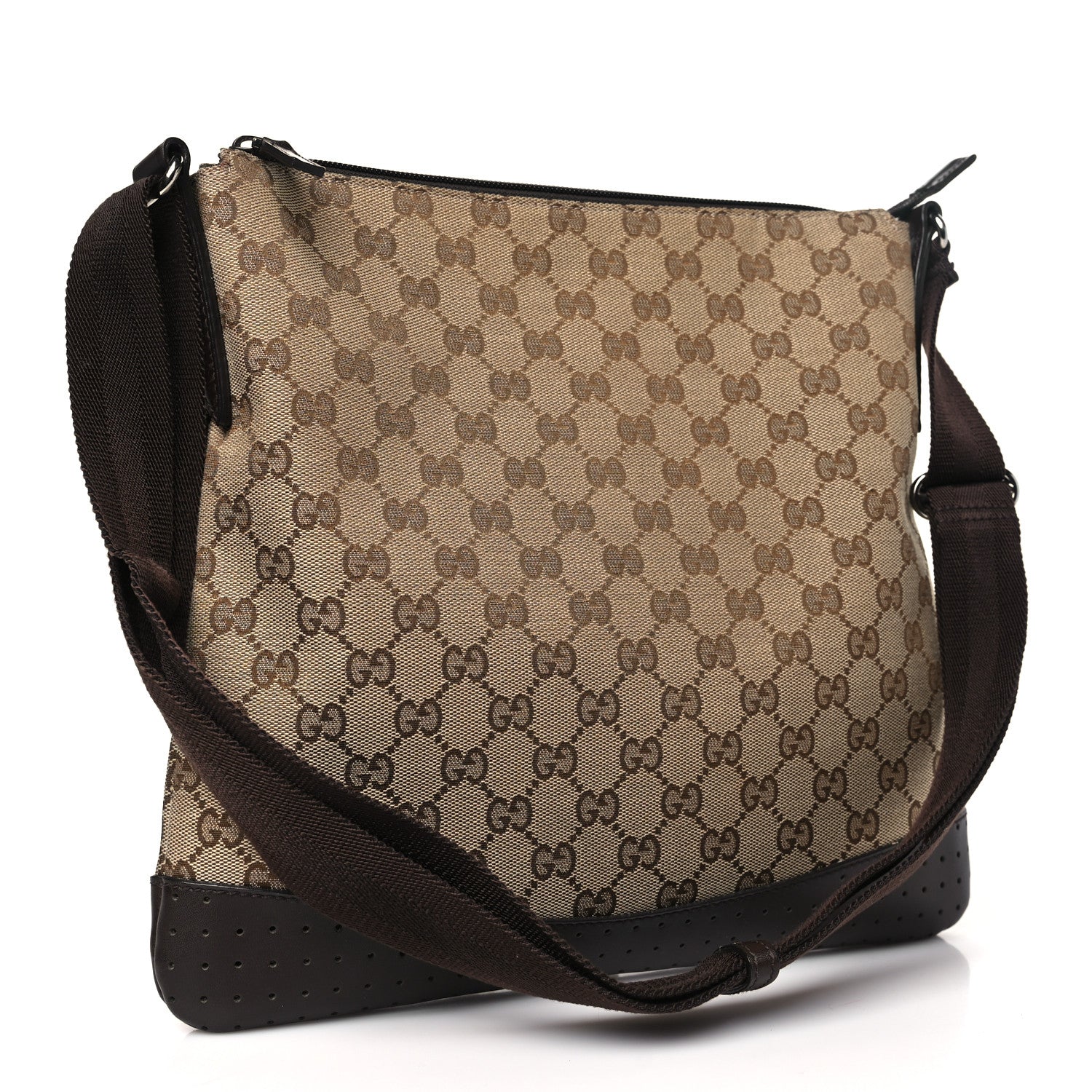 Gucci Monogram Calfskin Perforated Medium Flat Messenger Bag Dark Brown 3 of 10