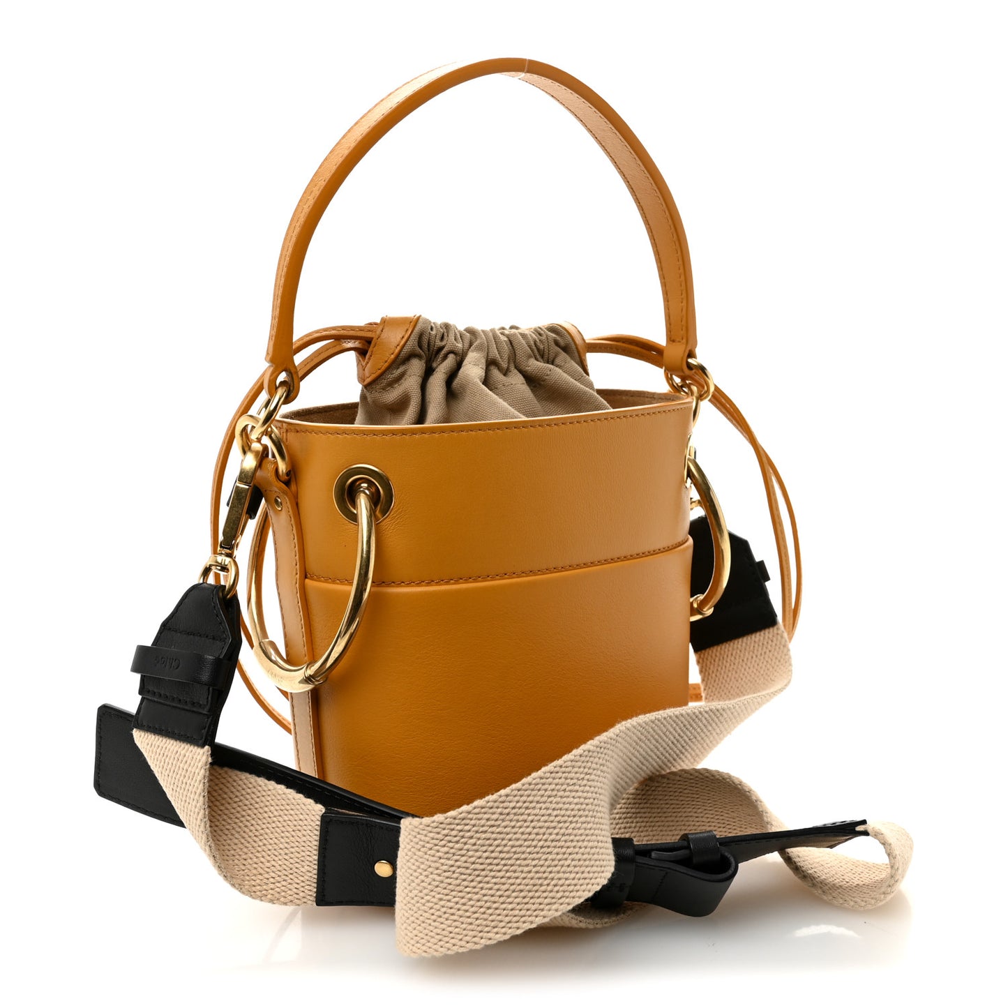 Smooth Calfskin Small Roy Bucket Bag Burning Camel