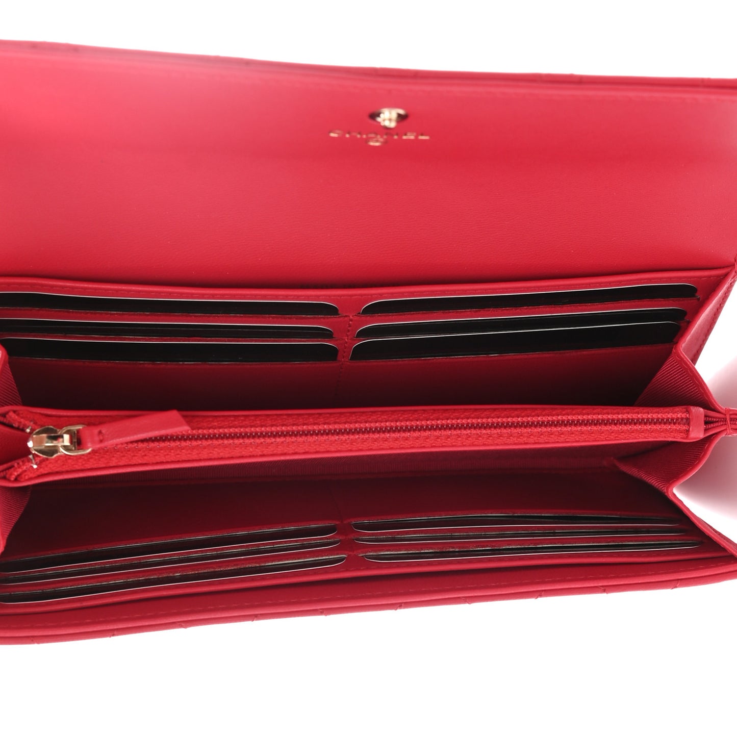 Lambskin Quilted Large Gusset Flap Wallet Red