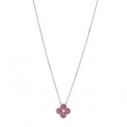 Van Cleef & Arpels 18K Rose Gold Diamond Rhodonite Vintage Alhambra Pendant Necklace 1 of 5