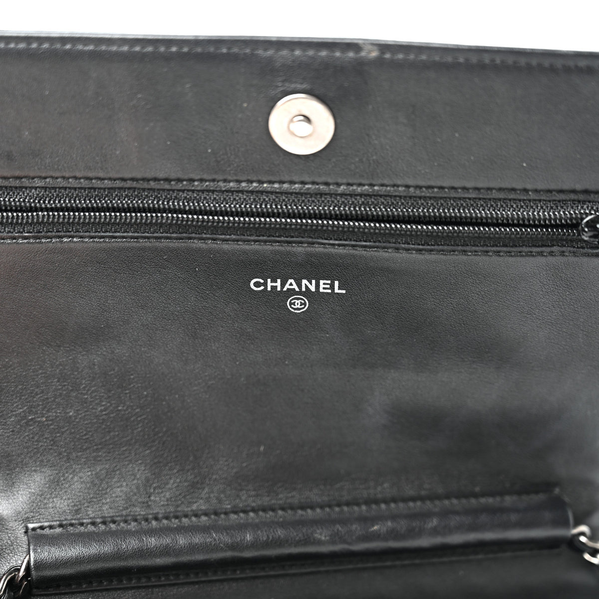 Calfskin Chevron Quilted Braided Boy Wallet On Chain WOC Black