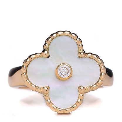 Van Cleef & Arpels 18K Yellow Gold Diamond Mother of Pearl Vintage Alhambra Ring 46 3.75 1 of 5