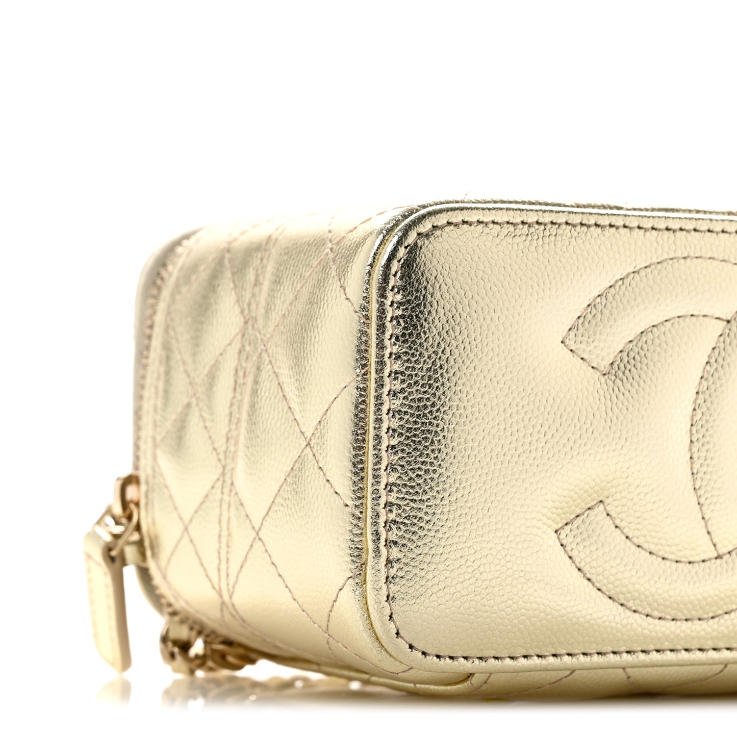 Metallic Caviar Quilted Trendy Handle Slim Vanity Gold
