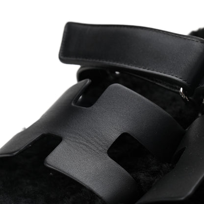 Hermes Calfskin Woolskin Womens Chypre Sandals 36 Black 5 of 5