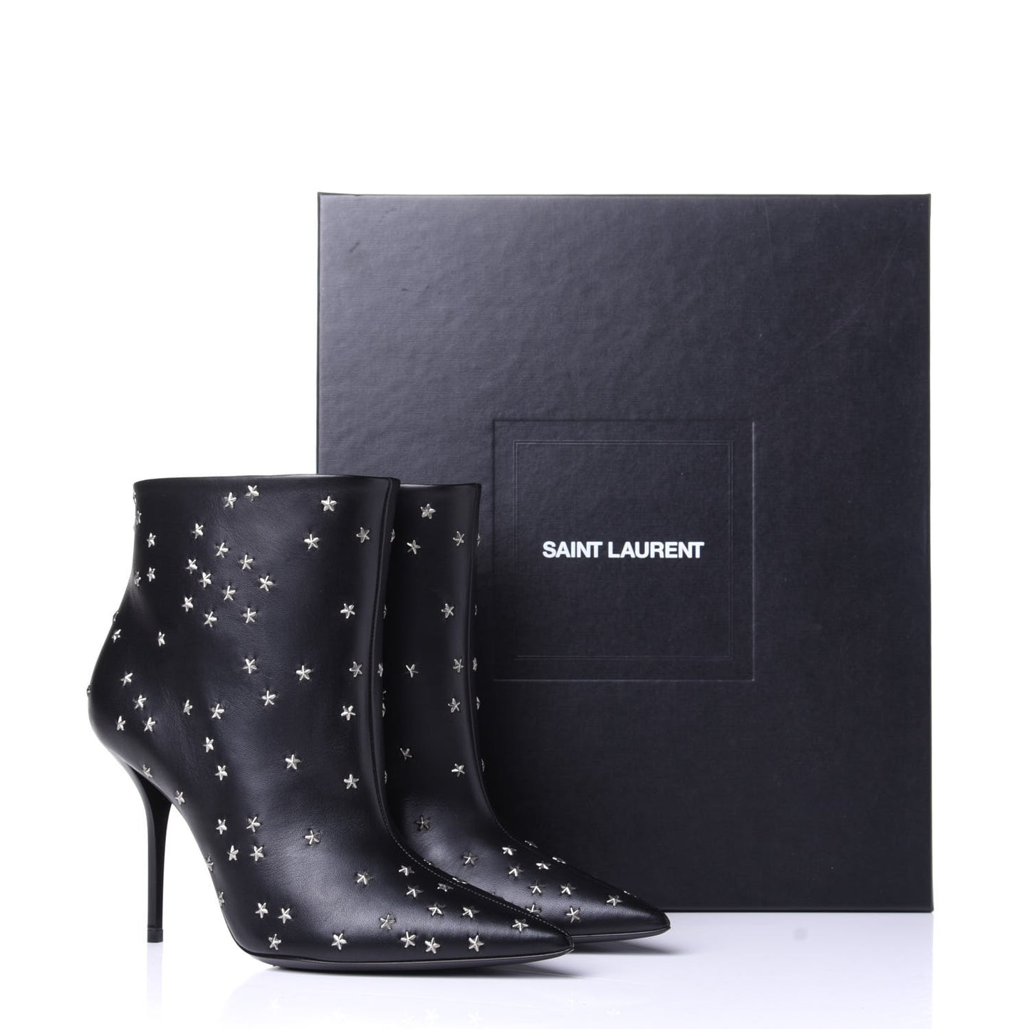 Calfskin Star Studded Ankle Booties 38 Black