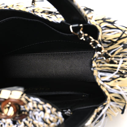 Chanel Raffia Fringe Nano Kelly Shopper Yellow Black White 5 of 10