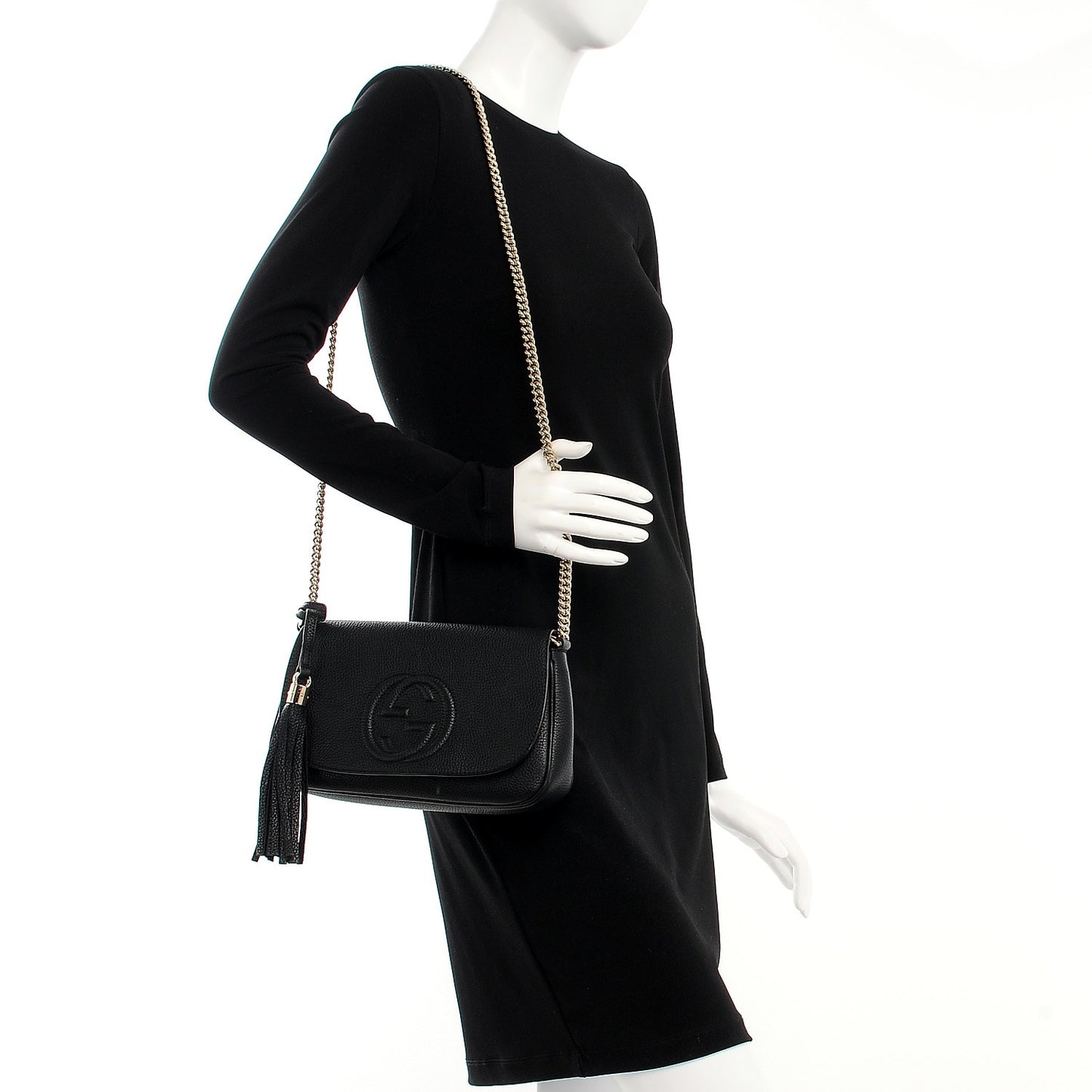 Pebbled Calfskin Medium Soho Flap Crossbody Black
