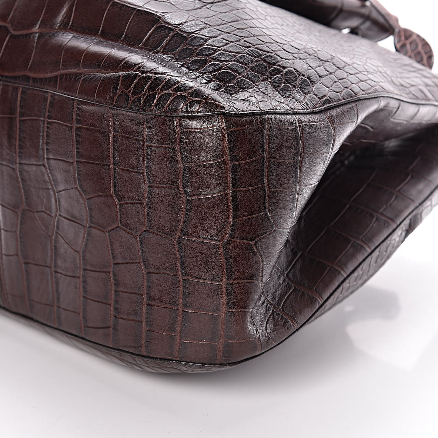 Calfskin Crocodile Embossed Bucket Bag Brown