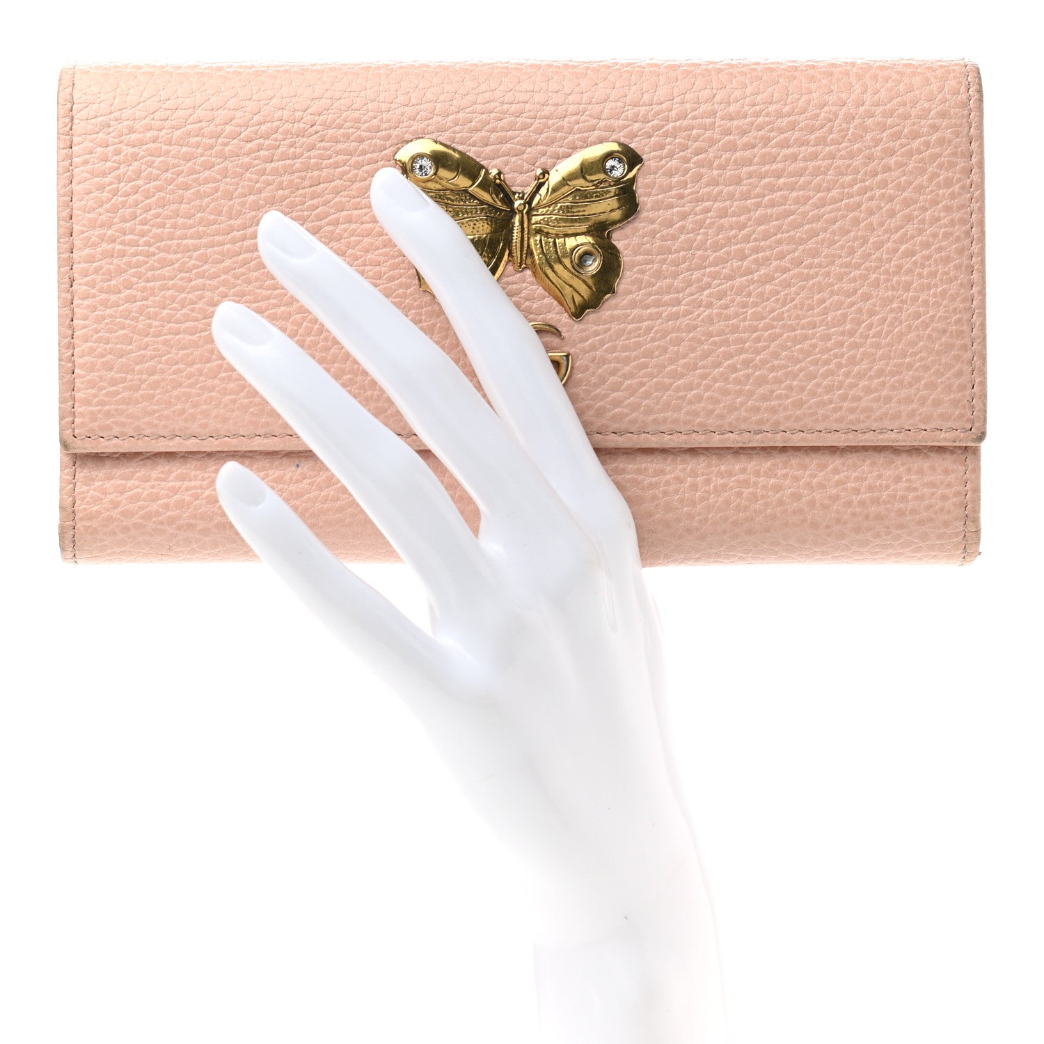 Gucci Pebbled Calfskin Butterfly Continental Wallet Perfect Pink 2 of 13