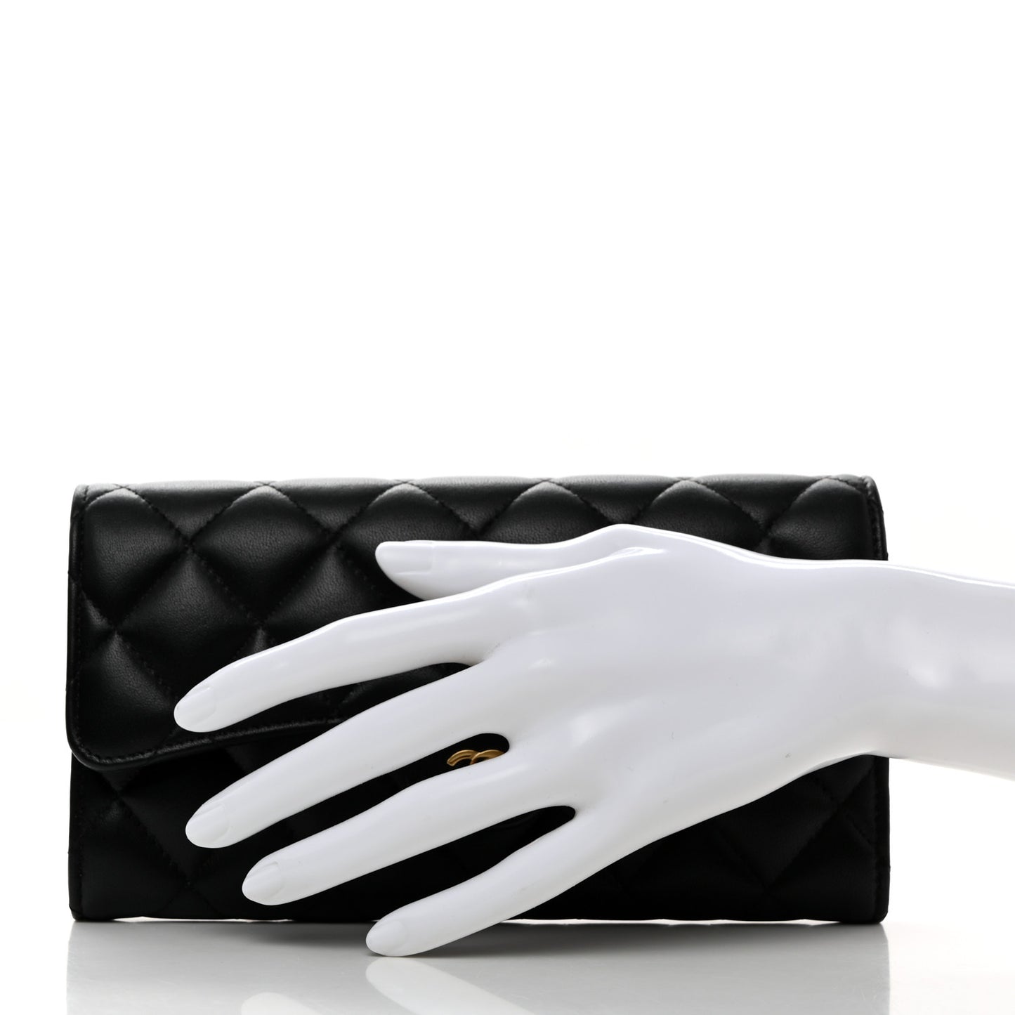 Lambskin Quilted Large Flap Wallet Black