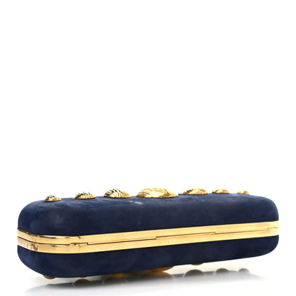 Alexander McQueen Suede Studded Skull Knuckle Box Clutch Navy 4 of 14