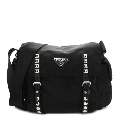 Prada Nylon New Vela Studded Messenger Bag Black 1 of 8
