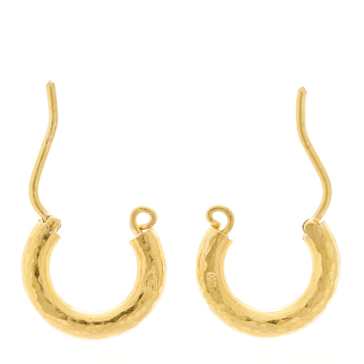 19K Yellow Gold Baby Hammered Hoop Earrings