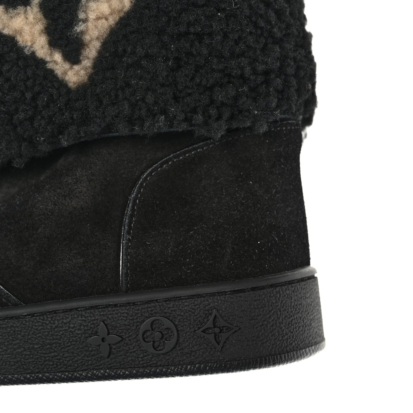 Suede Calfskin Shearling Snowdrop Flat Ankle Boot 37.5 Black
