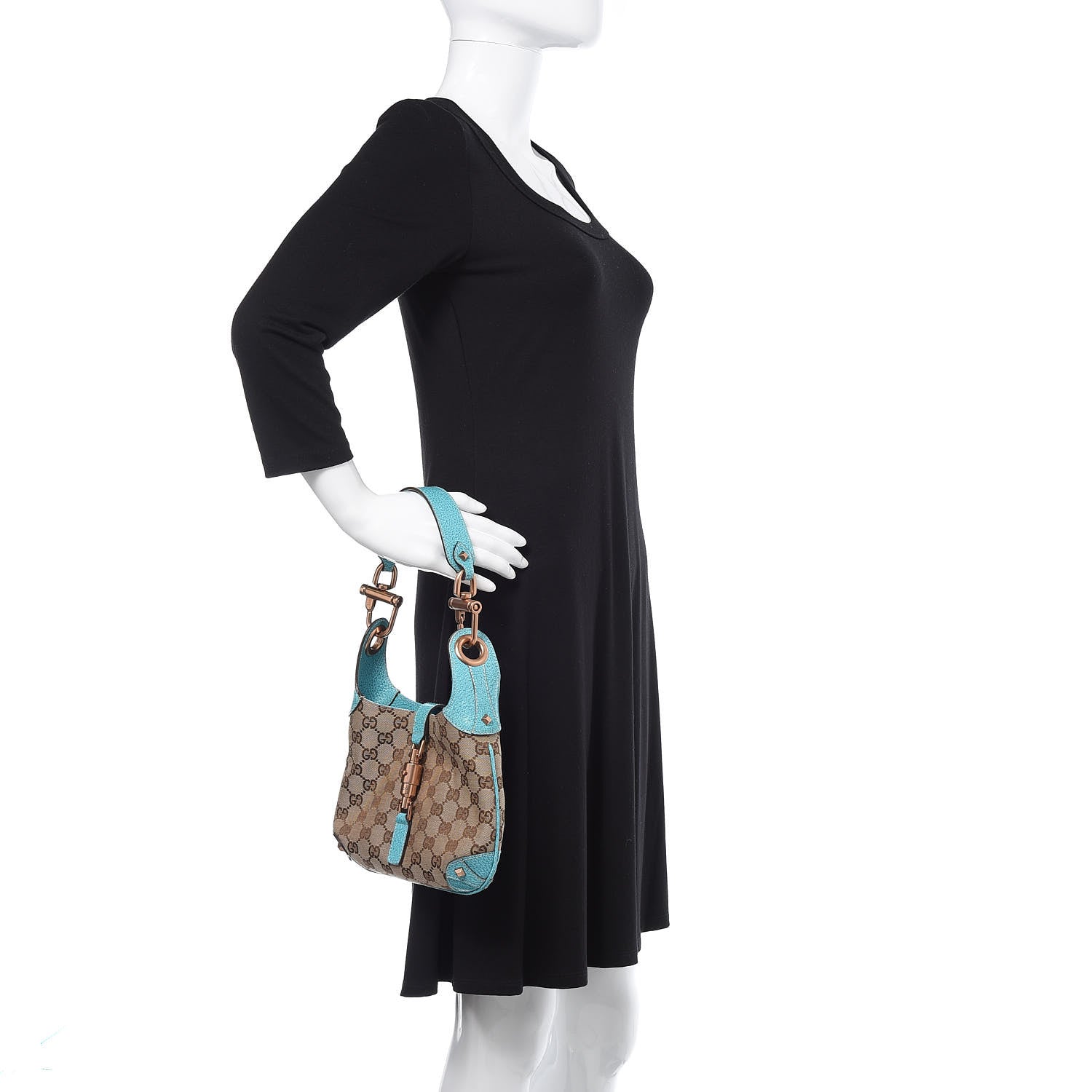 Gucci Monogram Mini Piston Lock Jackie O Hobo Blue 2 of 11