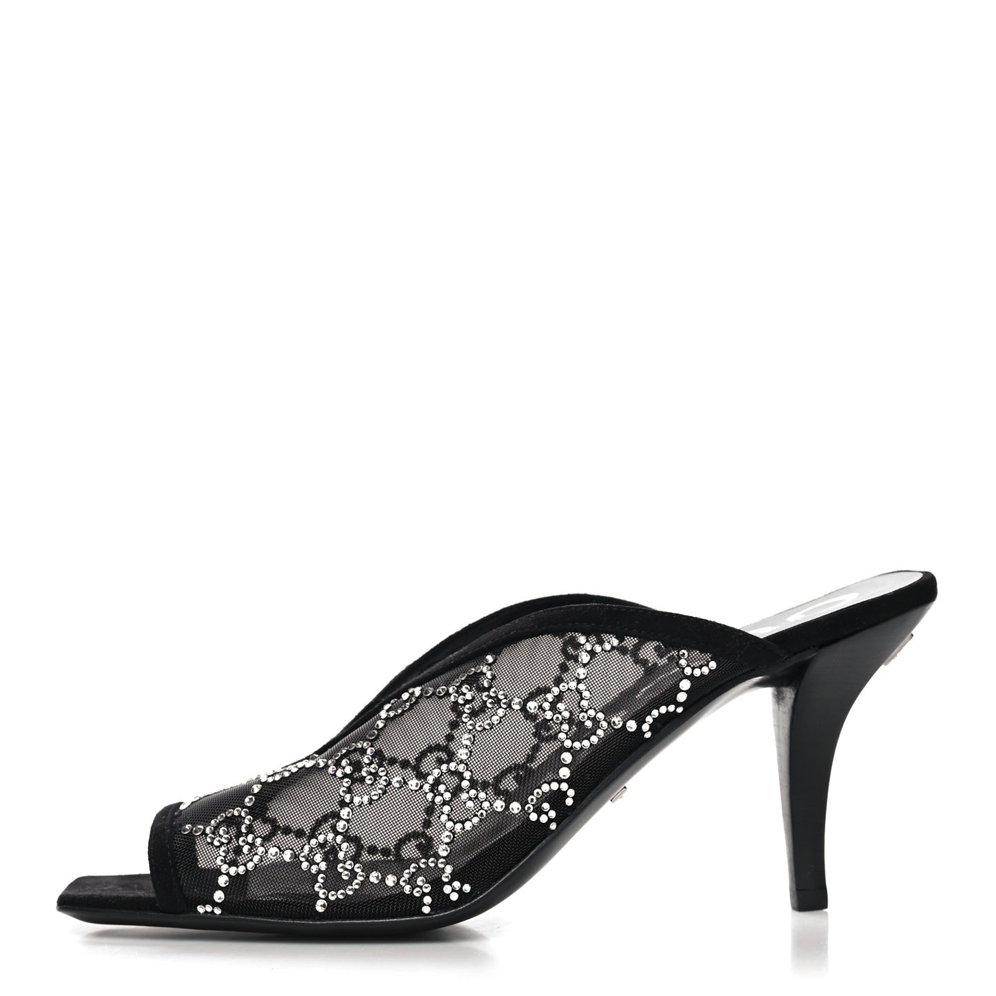 Tela Retino Kid Scamosciato Crystal GG Monogram Square G 95mm Slide Sandals 38 Black