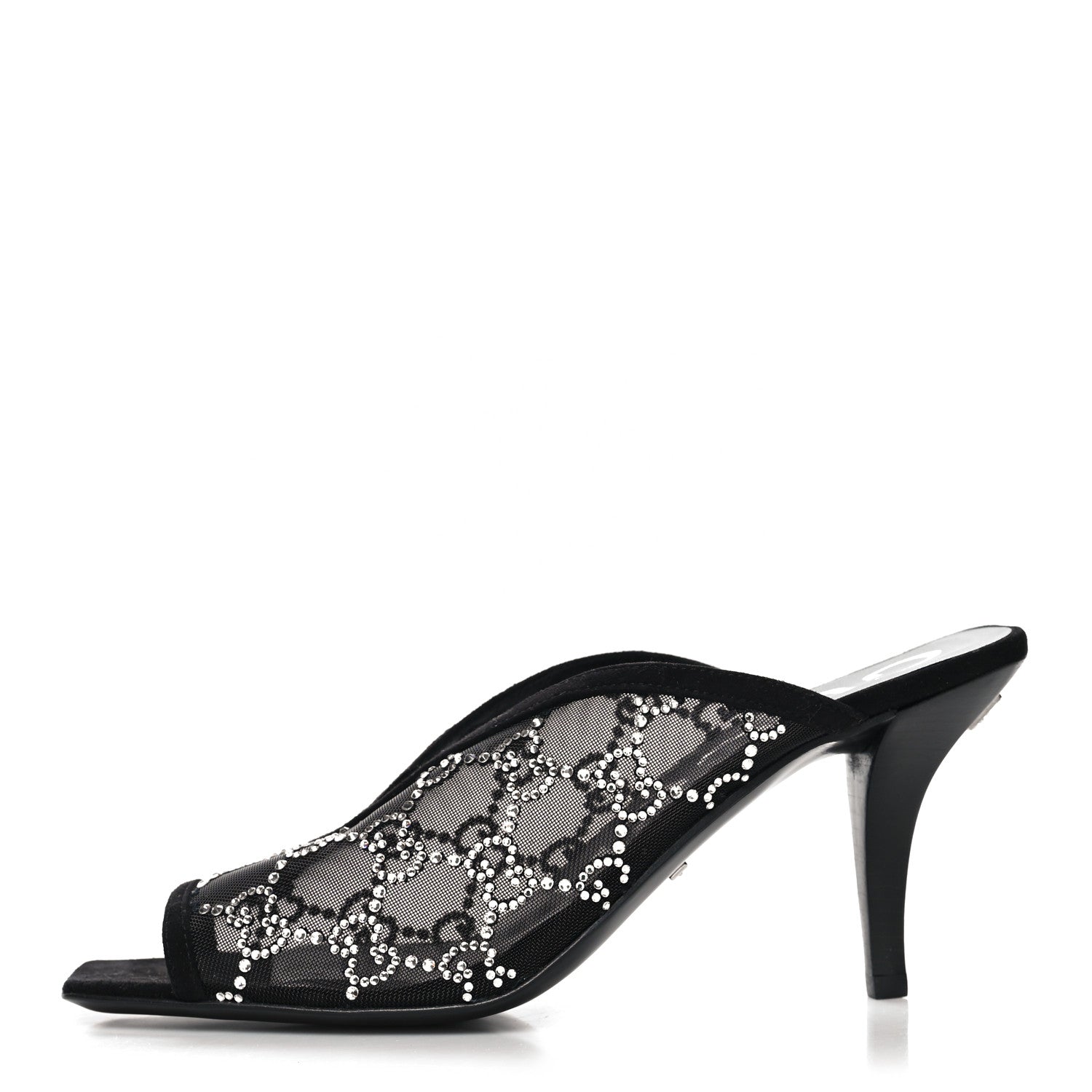 Gucci Tela Retino Kid Scamosciato Crystal GG Monogram Square G 95mm Slide Sandals 38 Black 1 of 8