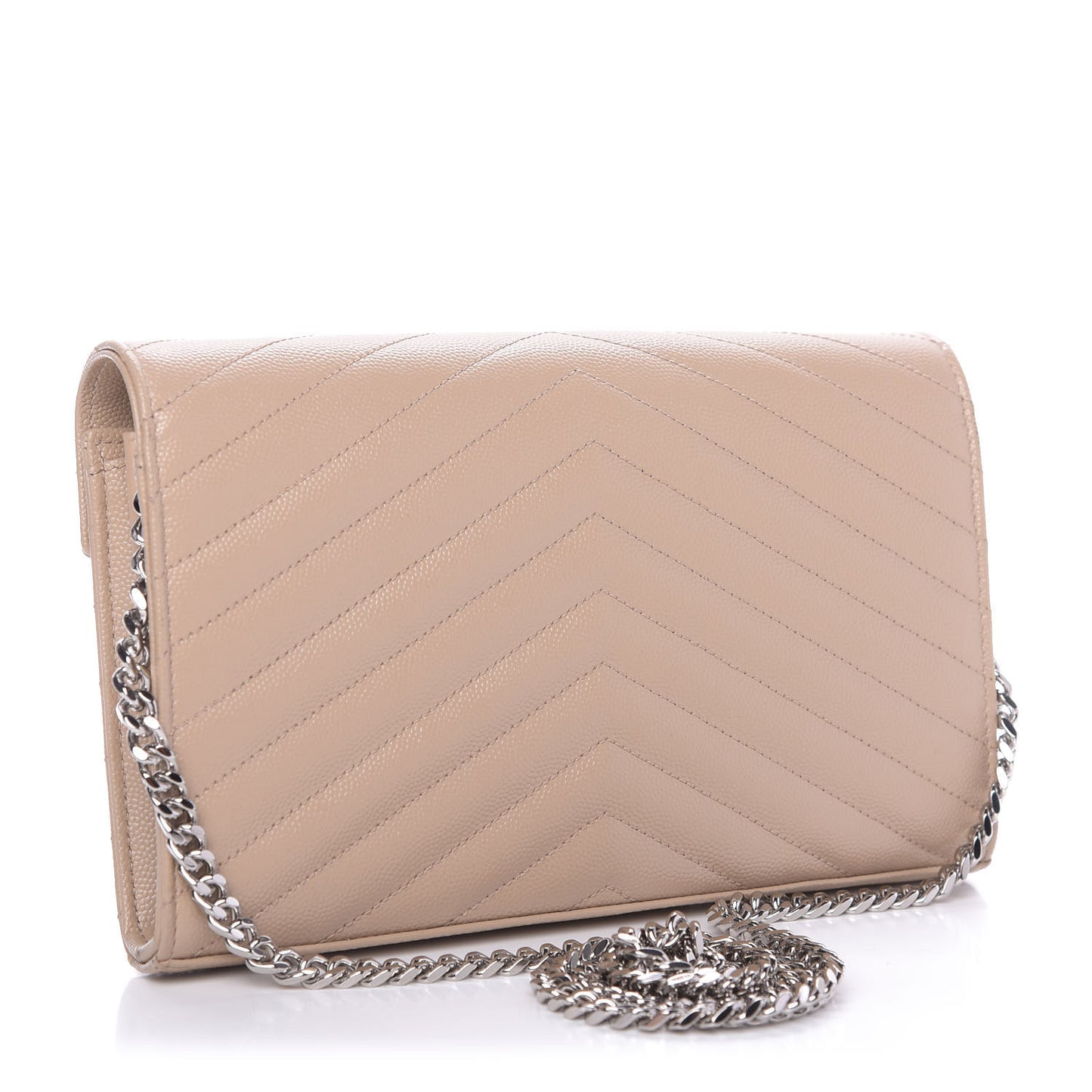 Grain De Poudre Matelasse Chevron Monogram Chain Wallet Dark Beige