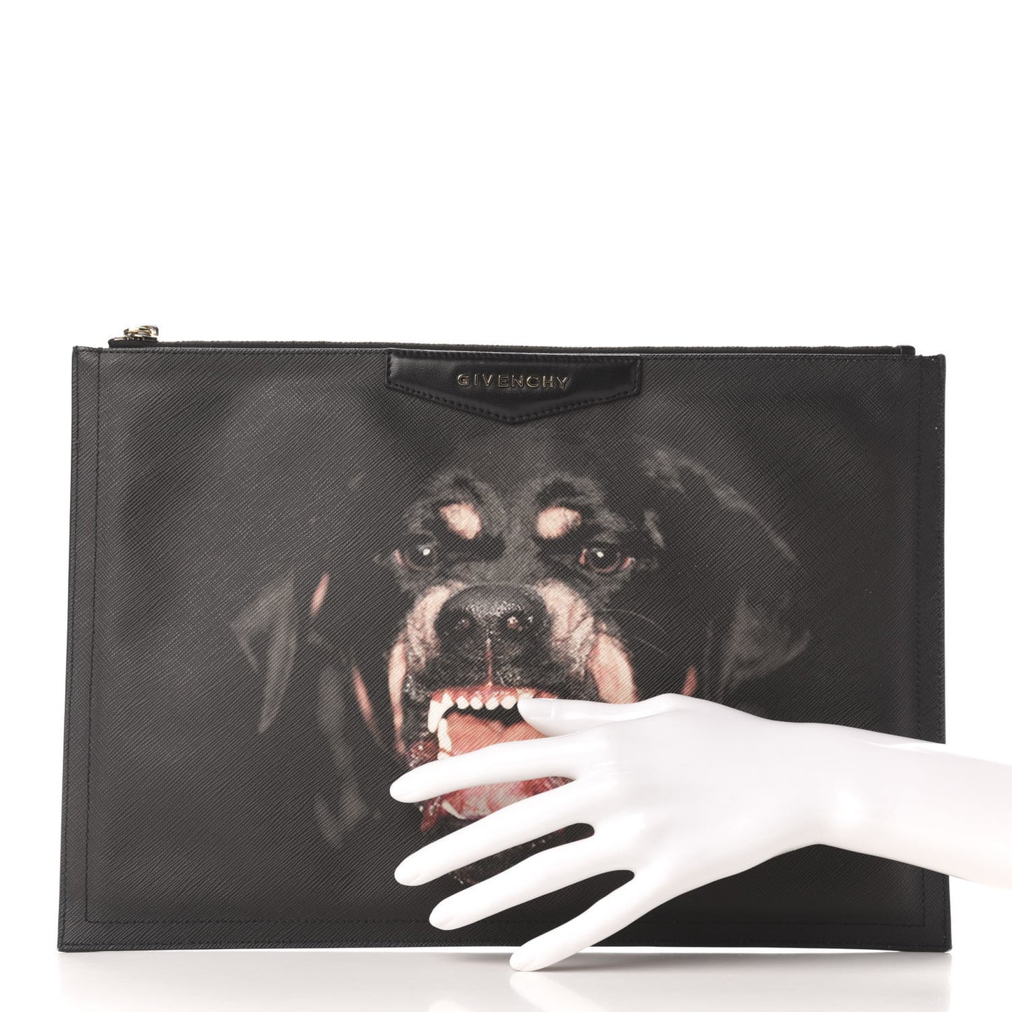 Textured Coated Canvas Rottweiler Print Large Cosmetic Pouch Black