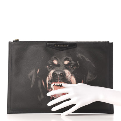 Givenchy Textured Coated Canvas Rottweiler Print Large Cosmetic Pouch Black 2 of 7