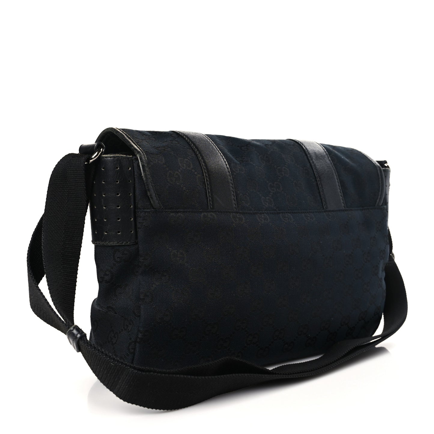 Monogram Medium Double Buckle Flap Messenger Bag Black